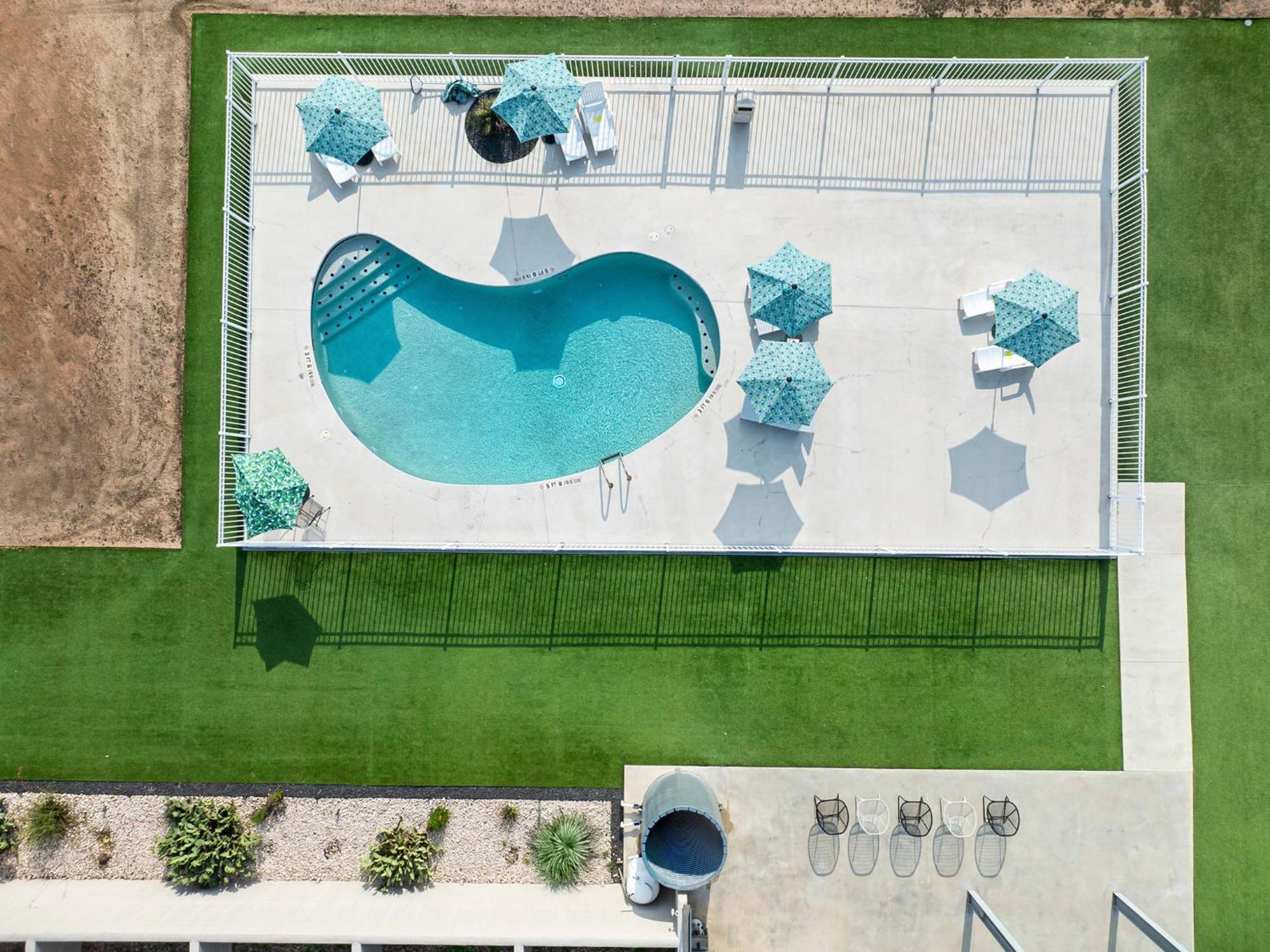 Blue Skies Retro Pool-fireplace Campsite