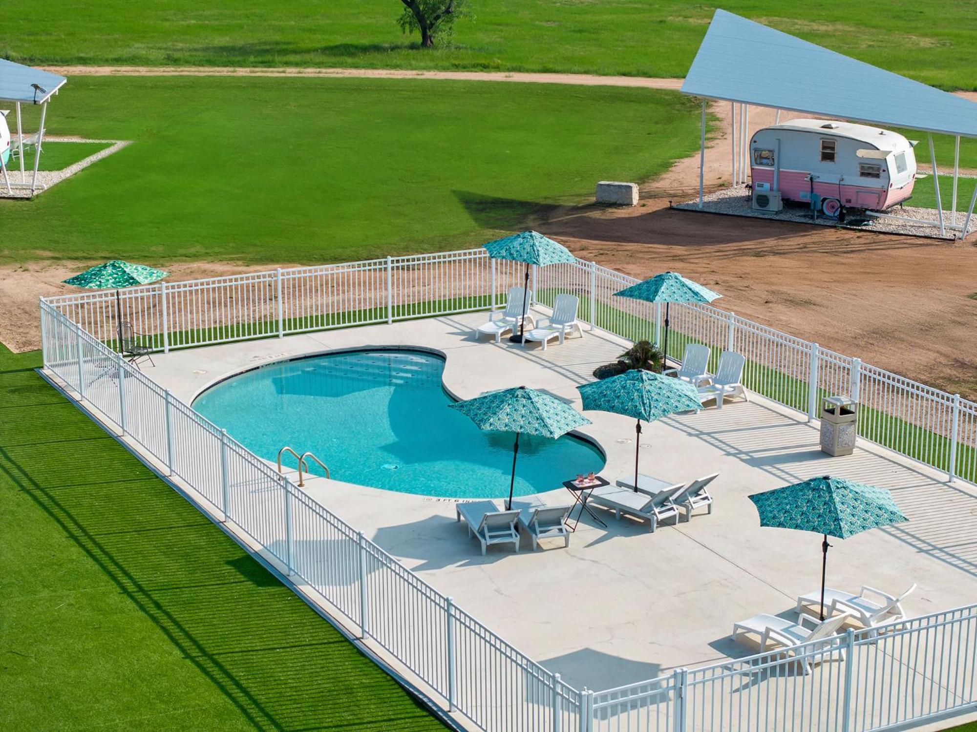 Blue Skies Retro Pool-fireplace